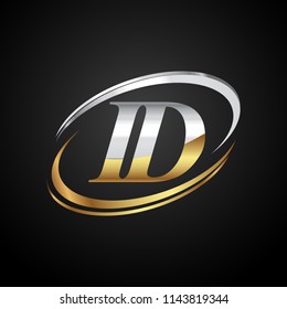initial letter ID logotype company name colored gold and silver swoosh design. isolated on black background.