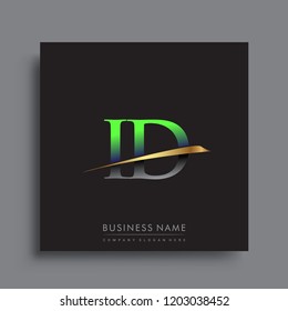 initial letter ID logotype company name colored green and gold swoosh design. vector logo for business and company