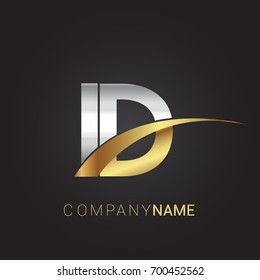 initial letter ID logotype company name colored gold and silver swoosh design. isolated on black background.