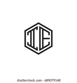 Initial letter IE, minimalist line art monogram hexagon logo, black color