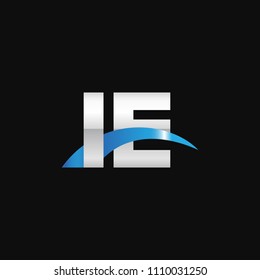 Initial letter IE, overlapping movement swoosh logo, metal silver blue color on black background