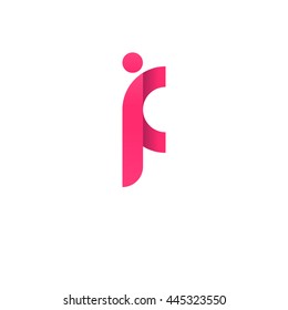 initial letter if, letter fi, modern linked circle round lowercase logo pink