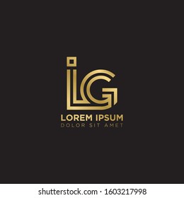 Initial Letter IG linked uppercase overlap modern gold logo vector design template. Suitable for business, consulting group company.