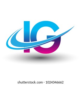 initial letter IG logotype company name colored blue and magenta swoosh design. vector logo for business and company identity.