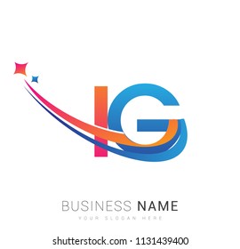 initial letter IG logotype company name colored orange, red and blue swoosh star design. vector logo for business and company identity.