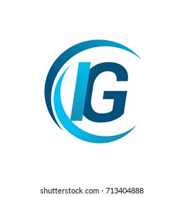initial letter IG logotype company name blue circle and swoosh design. vector logo for business and company identity.