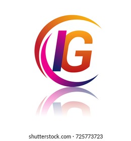 initial letter IG logotype company name orange and magenta color on circle and swoosh design. vector logo for business and company identity.