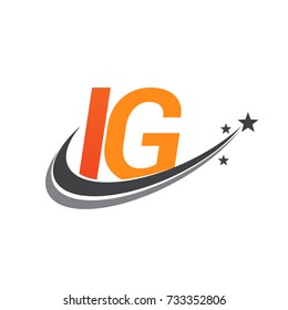 initial letter IG logotype company name colored orange and grey swoosh star design. vector logo for business and company identity.