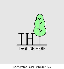 Initial letter IH with green tree logo. Minimal, simple and unique.