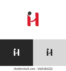 Initial Letter ih i h  uppercase modern logo design template elements. red letter Isolated on black white grey background. Suitable for business, consulting group company.