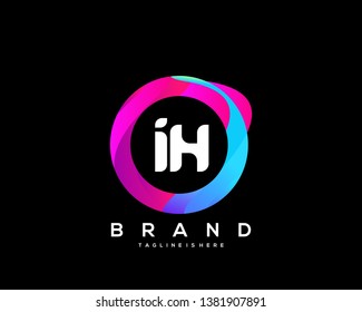 Initial letter IH logo with colorful circle background, letter combination logo design for creative industry, web, business and company. - Vector