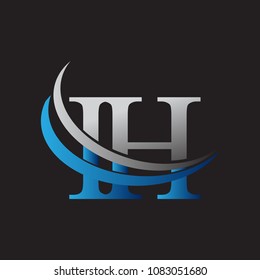 initial letter IH logotype company name colored blue and grey swoosh design. vector logo for business and company identity.