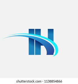 initial letter IH logotype company name colored blue and swoosh design. vector logo for business and company identity.