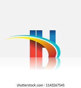 initial letter IH logotype company name colored red and blue and swoosh design. vector logo for business and company identity.
