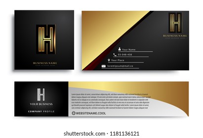 initial letter IH logotype company name colored gold elegant design. Vector sets for business identity on black background.