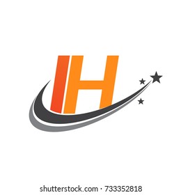initial letter IH logotype company name colored orange and grey swoosh star design. vector logo for business and company identity.
