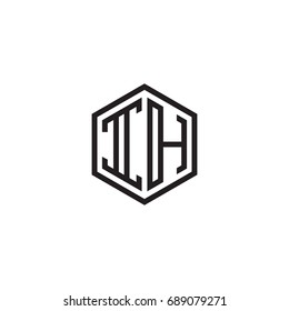 Initial letter IH, minimalist line art monogram hexagon logo, black color