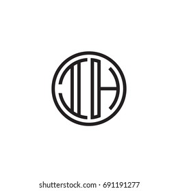 Initial letter IH, minimalist line art monogram circle logo, black color