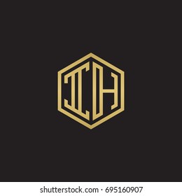 Initial letter IH, minimalist line art hexagon logo, gold color on black background