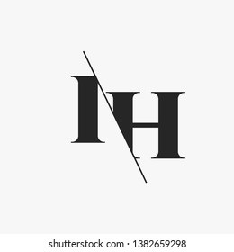 Initial Letter IH Monogram Sliced. Modern logo template isolated on gray background