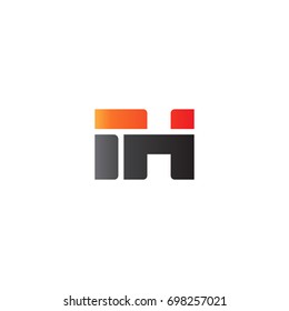 Initial letter IH, straight linked line bold logo, gradient fire red black colors