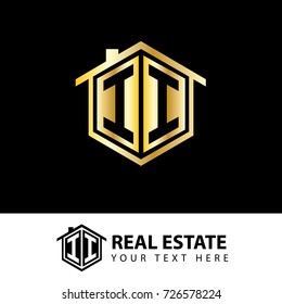 Initial Letter II House Logo with Gold Color
