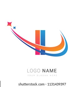 initial letter II logotype company name colored orange, red and blue swoosh star design. vector logo for business and company identity.