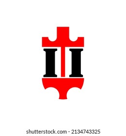 Initial letter II red crown shield simple logo. Minimal and unique.