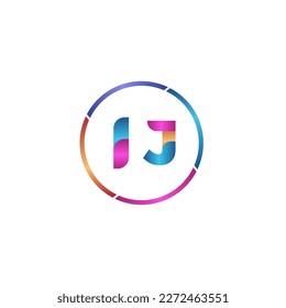 Letra inicial IJ curva logotipo redondeado, colores vivos y vivos degradados
