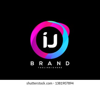 Initial letter IJ logo with colorful circle background, letter combination logo design for creative industry, web, business and company. - Vector