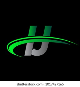 initial letter IJ logotype company name colored green and black swoosh design. vector logo for business and company identity.
