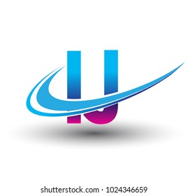 initial letter IJ logotype company name colored blue and magenta swoosh design. vector logo for business and company identity.