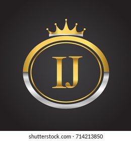 initial letter IJ logotype company name with oval shape and crown, gold and silver color. vector logo for business and company identity