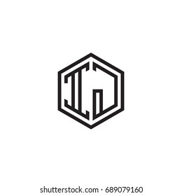 Initial letter IJ, minimalist line art monogram hexagon logo, black color