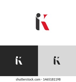 Initial Letter ik i k  uppercase modern logo design template elements. red letter Isolated on black white grey background. Suitable for business, consulting group company.