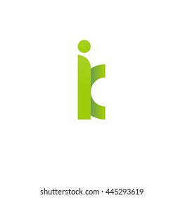 initial letter ik, letter ki, modern linked circle round lowercase logo green