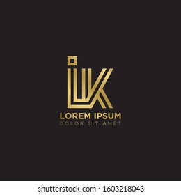 Initial Letter IK linked uppercase overlap modern gold logo vector design template. Suitable for business, consulting group company.