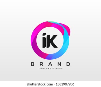 Initial letter IK logo with colorful circle background, letter combination logo design for creative industry, web, business and company. - Vector