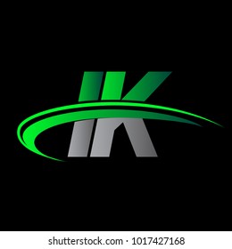 initial letter IK logotype company name colored green and black swoosh design. vector logo for business and company identity.