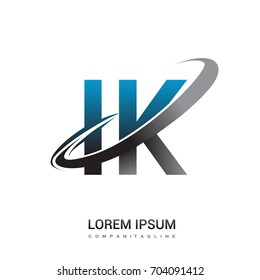 initial letter IK logotype company name colored blue and grey swoosh design. logo design for business and company identity.