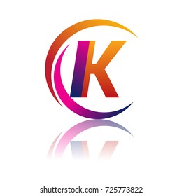 initial letter IK logotype company name orange and magenta color on circle and swoosh design. vector logo for business and company identity.