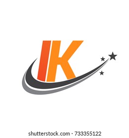 initial letter IK logotype company name colored orange and grey swoosh star design. vector logo for business and company identity.