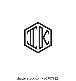 Initial letter IK, minimalist line art monogram hexagon logo, black color