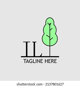 Letra inicial IL con el logotipo del árbol verde. Mínimo, sencillo y único.