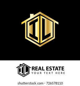 Initial Letter IL House Logo with Gold Color