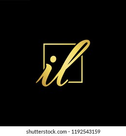 Initial letter IL LI minimalist art monogram shape logo, gold color on black background