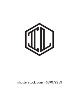 Initial letter IL, minimalist line art monogram hexagon logo, black color