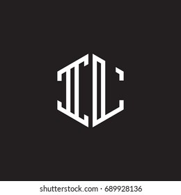 Initial letter IL, minimalist line art monogram hexagon shape logo, white color on black background