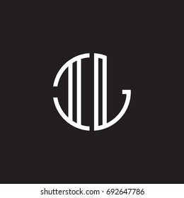 Initial letter IL, minimalist line art monogram circle shape logo, white color on black background