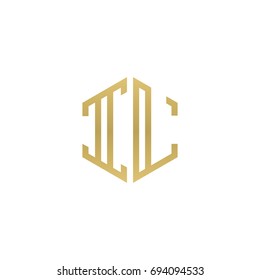 Initial letter IL, minimalist line art hexagon shape logo, gold color